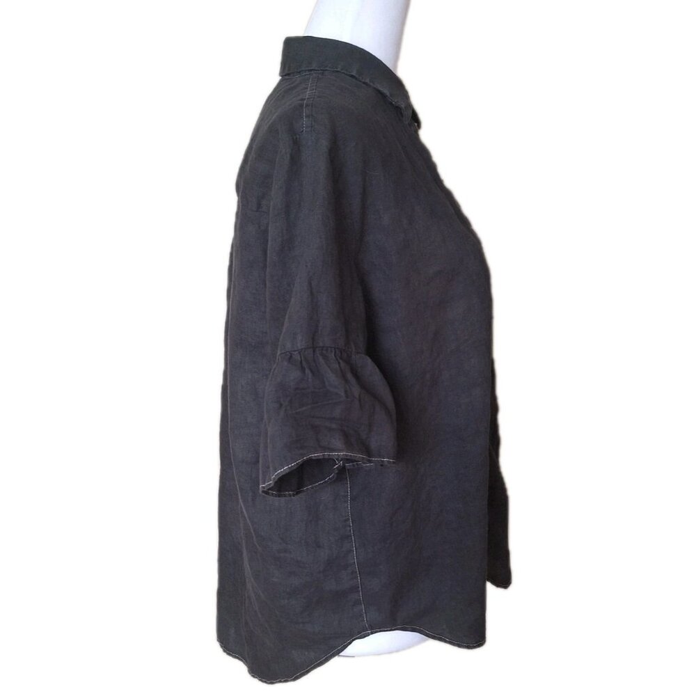 Lord & Taylor Black Button-Front 100% Linen Blouse - Picture 6 of 11